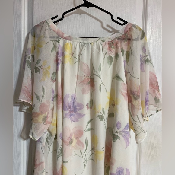 Jules & Leopold Floral Sheer Font Keyhole Tie Inner Liner Short Sleeve Blouse 3X - Picture 7 of 11